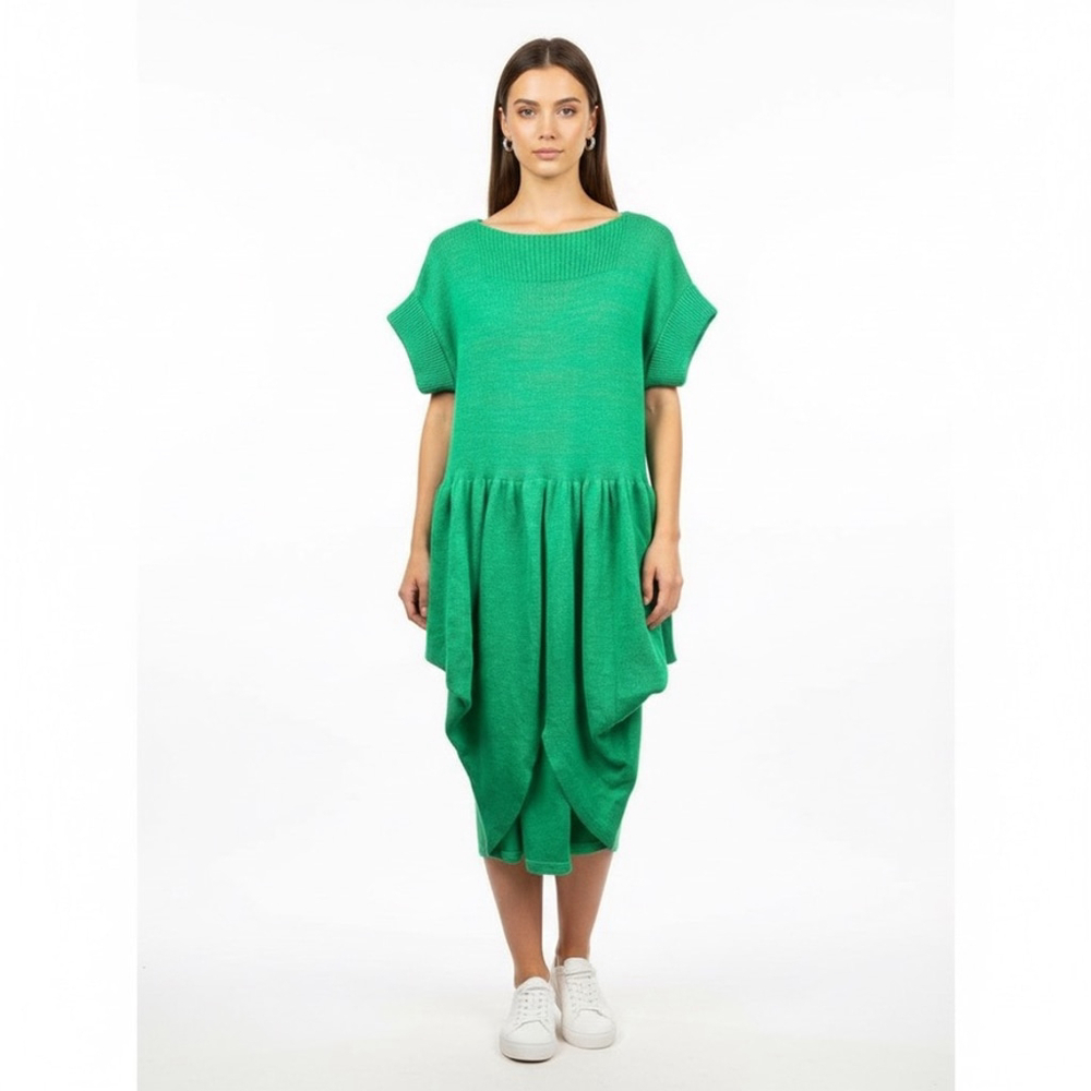 Vintage Lucie Bournival Kelly Green Short Sleeve Sweater Dress Size L